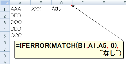 =IFERROR(MATCH(B1,A1:A5,0),"Ȃ")